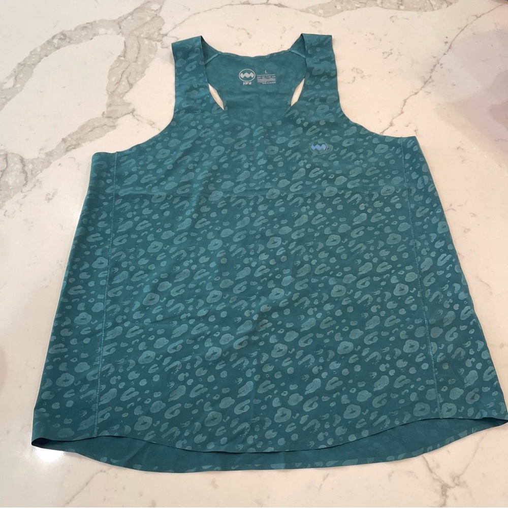 Janji Activewear Tank Top Womens Large Green Leopard Print Athleisure Running
